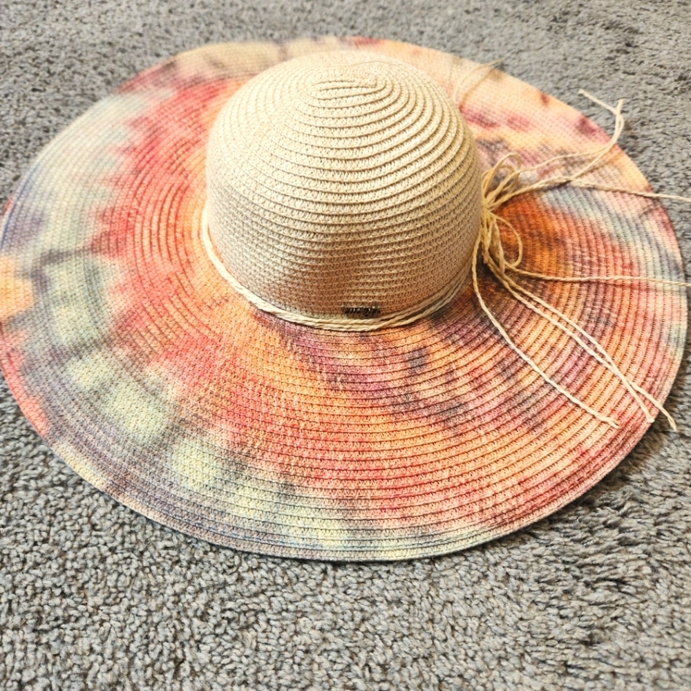 Floppy Sun Hat Lucky 7 Usa Tie-dye  100% Paper Pamela Hat Womens One Size